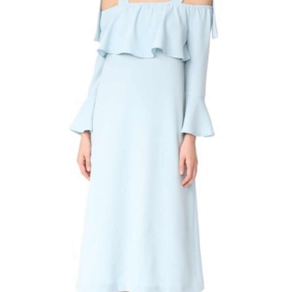 Ganni Fluted Sleeve Cold Shoulder in Sterling Blue